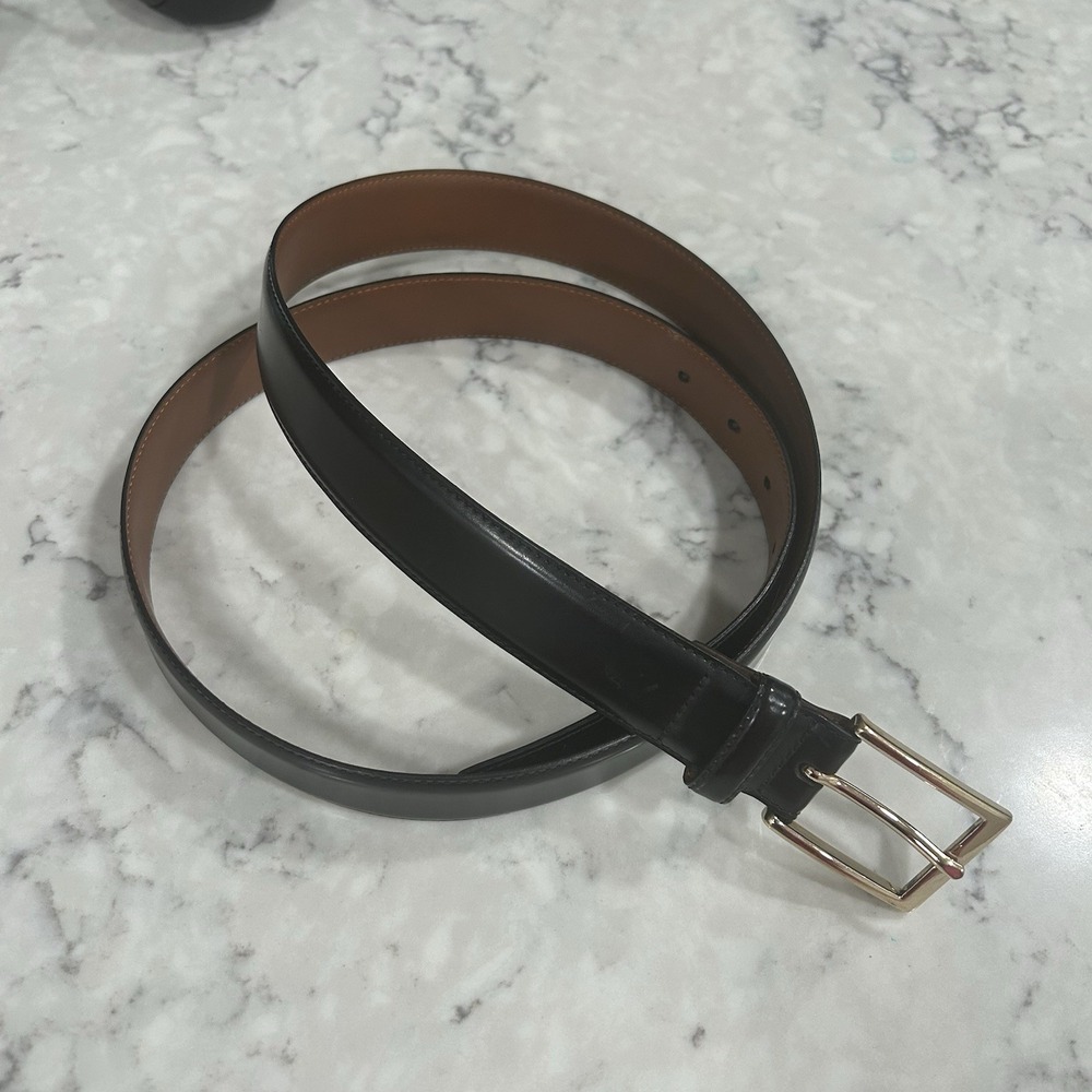 BROOKS BROTHERS Made in Italy Classic Black 100% Black Leather Men's Belt Brass